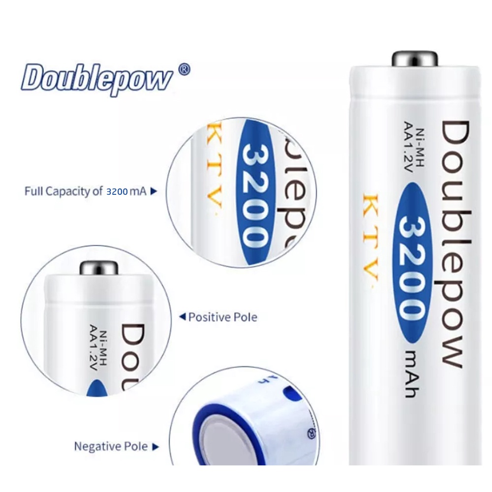 Pin sạc AA Doublepow dung lượng 3200 mAh - Sạc lại 1200 lần - Hàng chính hãng