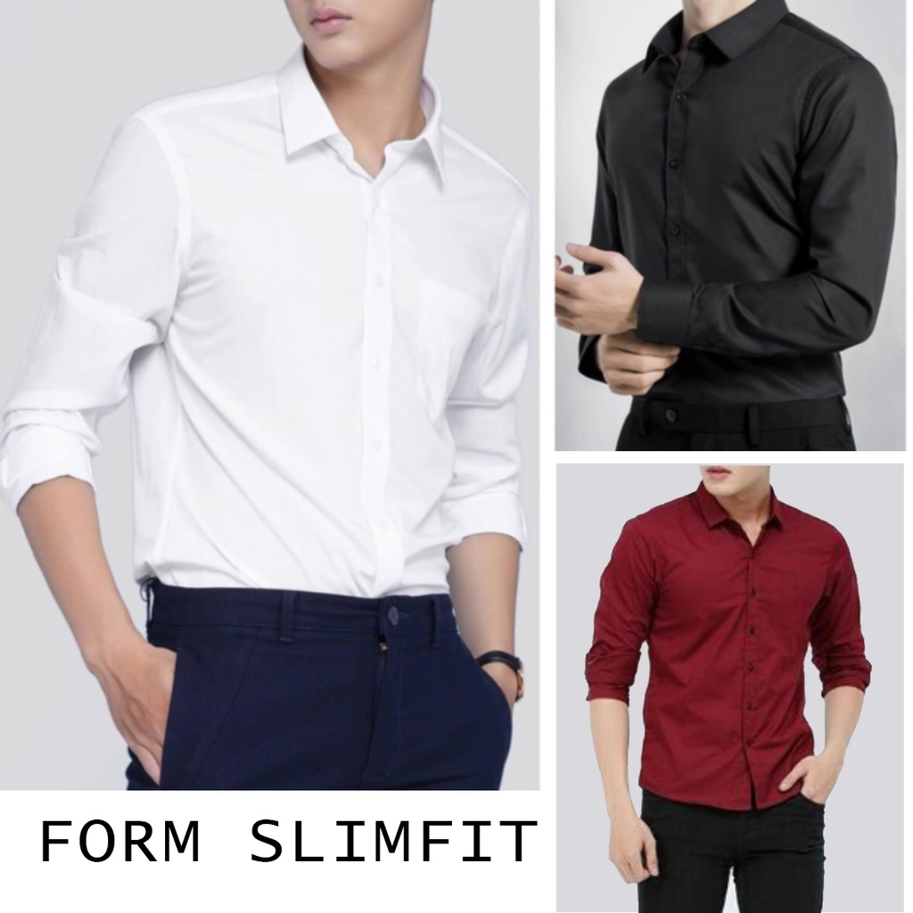 Áo Sơ Mi Nam Dài Tay Hàn Quốc Dáng Ôm Cổ Bẻ Vải Lụa Thái Chống Nhăn Chống Xù