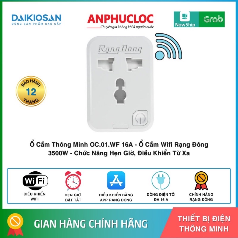 Ổ Cắm Thông Minh Wifi Rạng Đông 16A - 3500W - Chức Năng Hẹn Giờ, Điều Khiển Từ Xa - Bảo Hành 1 Năm