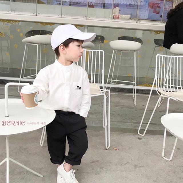 Set áo sơ mi mickey quần đen bé trai