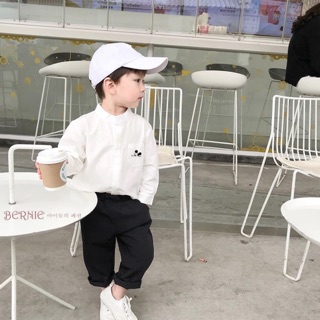 Set áo sơ mi mickey quần đen bé trai