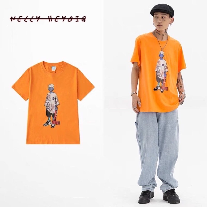Áo thun tay lỡ nelly 3766 dáng unisex form rộng blue boy