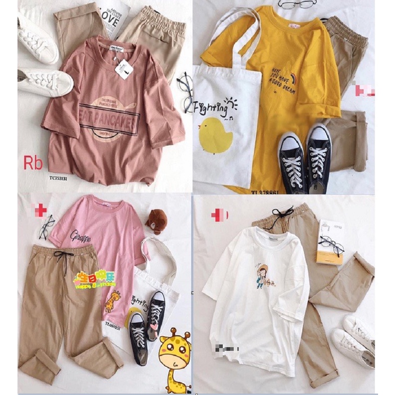Set đồ nữ, bộ bigsize nữ áo phông form thụng rộng kèm quần kaki mặc nhà đi chơi