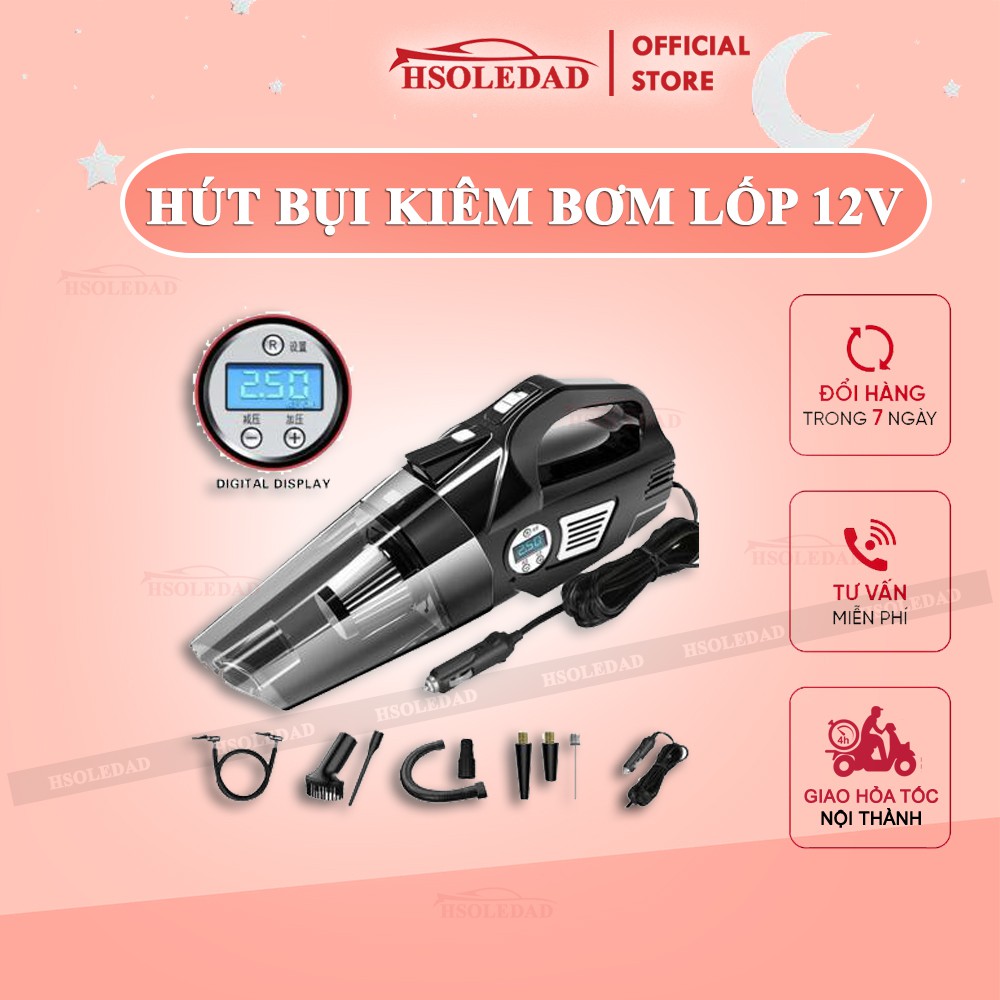 Hút bụi và bơm lốp tự ngắt 2 trong 1 chính hãng Aikesi tích hợp 4 chức năng, siêu khỏe, siêu bền