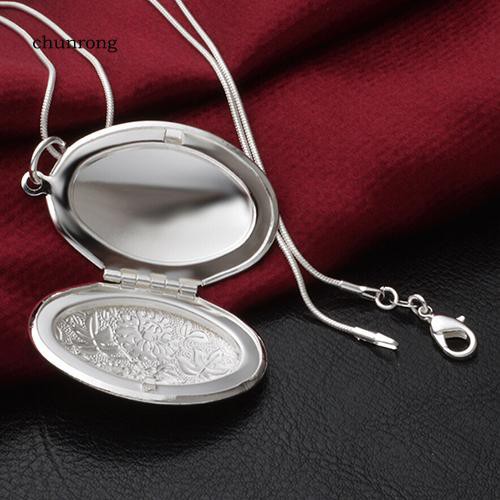 CHU_Unisex Fashion Silver Plated Alloy Carving Locket Pendant Chain Necklace Jewelry