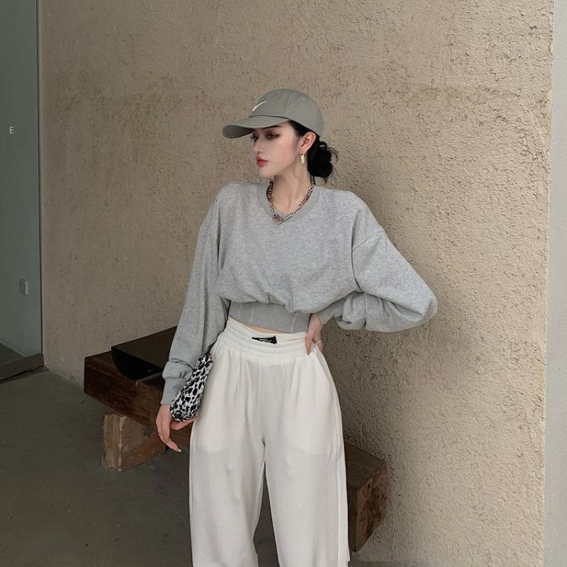 COZOK Áo len tay dài dáng rộng phong cách Hàn Quốc dễ phối đồ