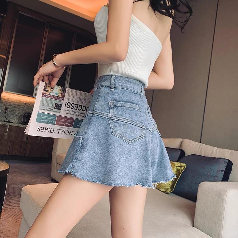 Quần Váy Jean PINKSTORE29, Dáng Ngắn Xòe Lưng Cao 2 Túi Q066