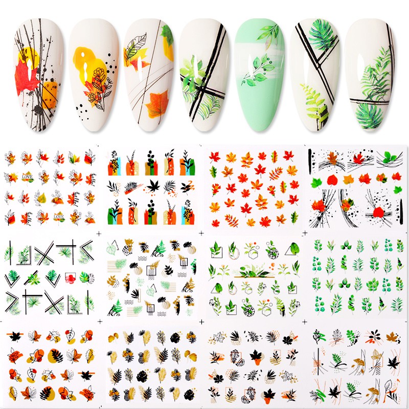 Set 12 nhãn dán Harunouta trang trí móng tay nhiều họa tiết xinh xắn tuỳ chọn
