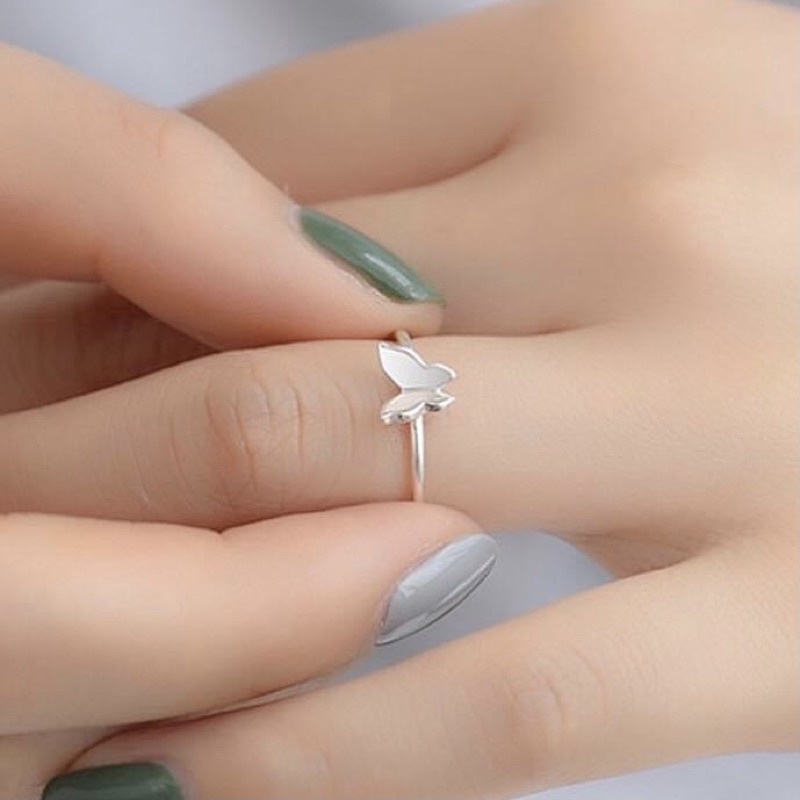 Nhẫn bươm bướm Bạc ta giá rẻ , sáng bóng - nhẫn nữ bươm bướm bạc ta - Vàng Bạc Khải Khải