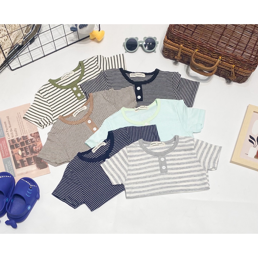 Bộ Ngắn Tay COTTON HÀN MINKYMOM Quần Có Túi Áo Cổ Trụ Cho Bé TN-TR13