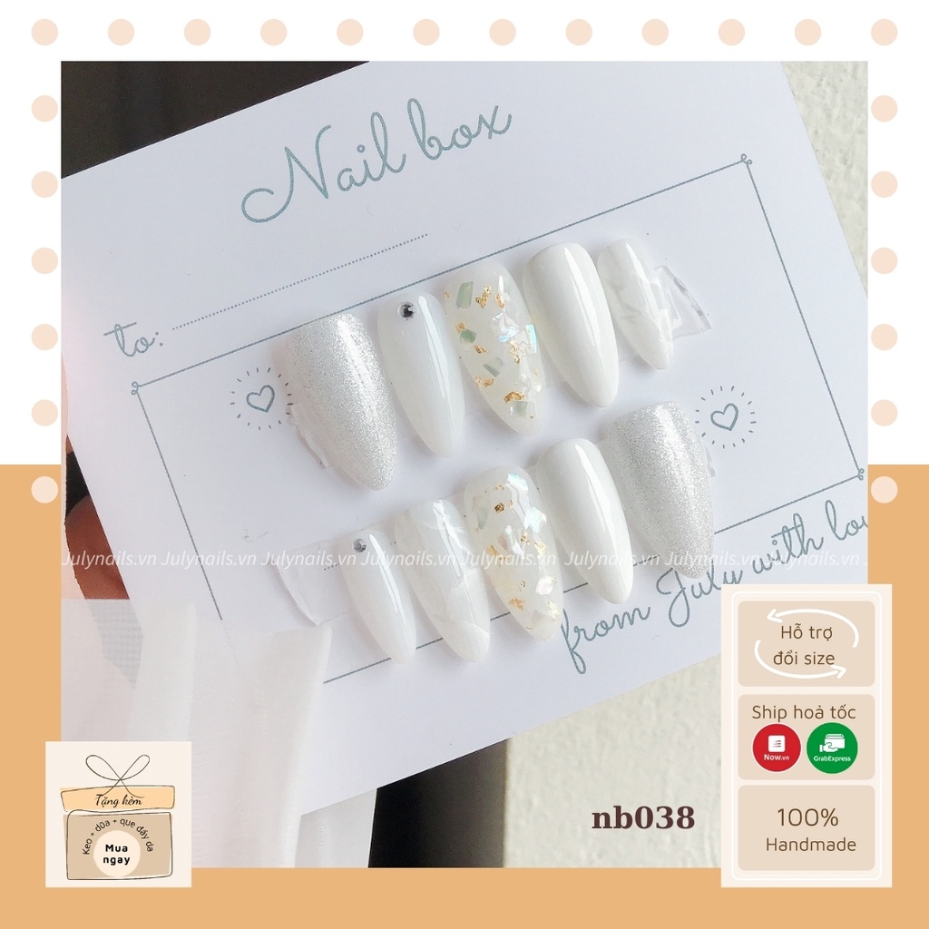 Nail Box Thiết Kế , Móng Úp Giả Thiết Kế Màu Trắng julynails.vn nb038