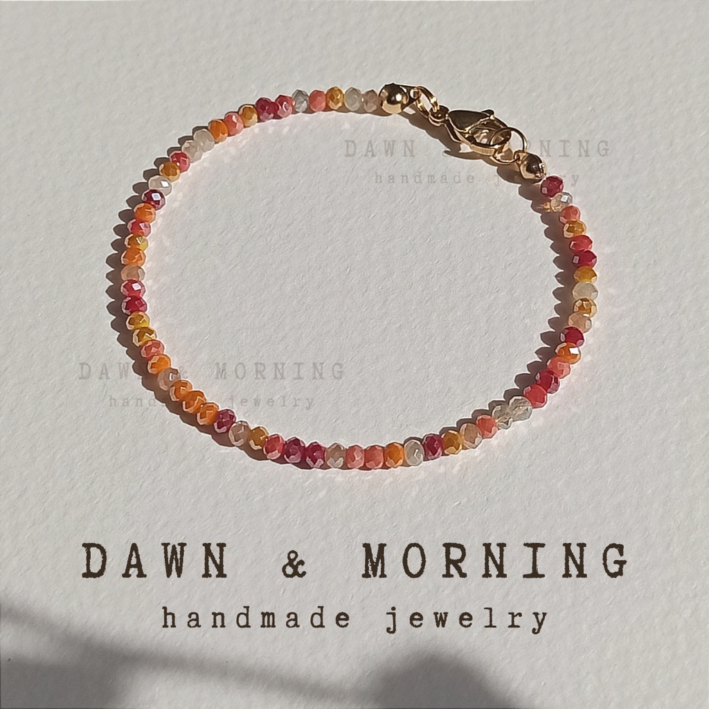 Màu đỏ cam gach dày ~2mm - Vòng tay lắc tay nữ thủ công bằng hạt đá pha lê thủy tinh phối màu phong cách trẻ trung