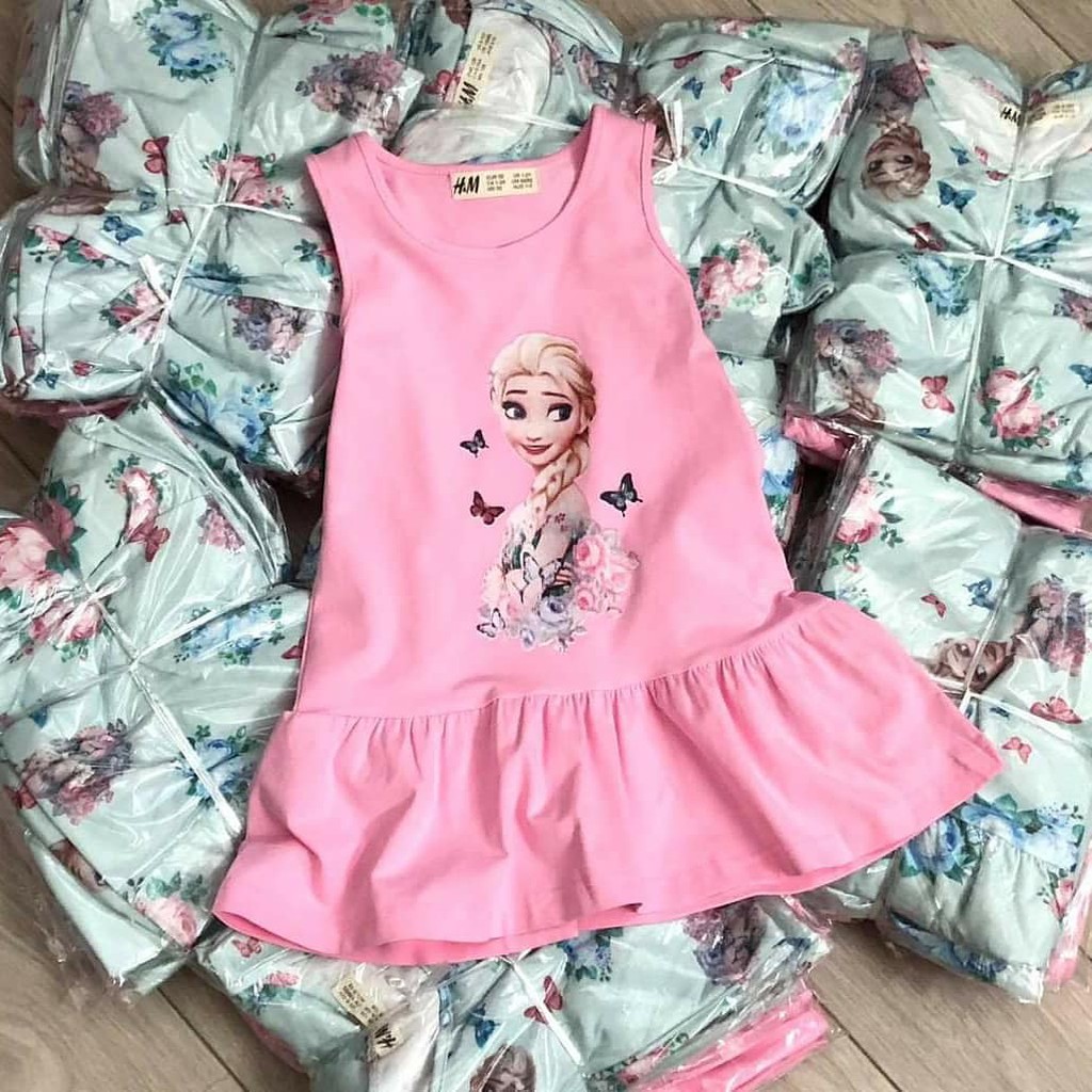 Váy bé gái HM xinh xắn chất cotton mềm mịn có in hình elsa  size 2-10 tuổi
