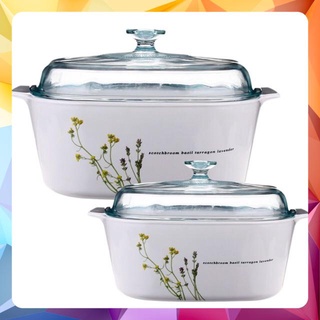 Bộ 2 nồi thuỷ tinh vuông Corningware A-131-EH European Herbs