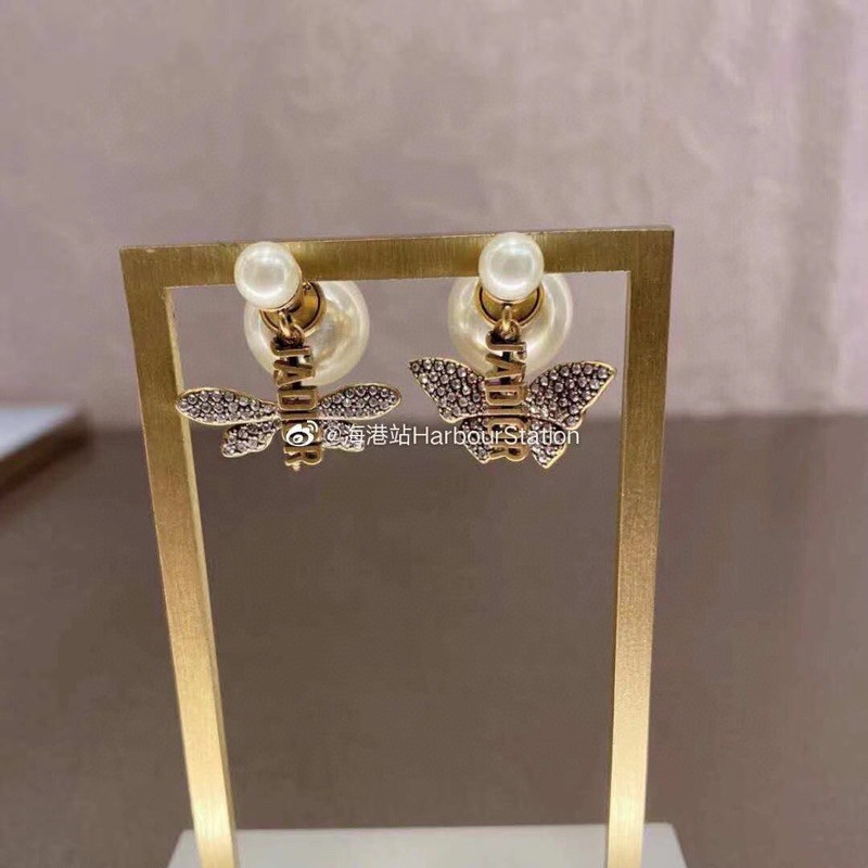 DIOR Khuyên Tai Mạ Bạc 925 Hình Chuồn Chuồn / Chuồn Chuồn Đính Ngọc Trai Giả Sang Trọng