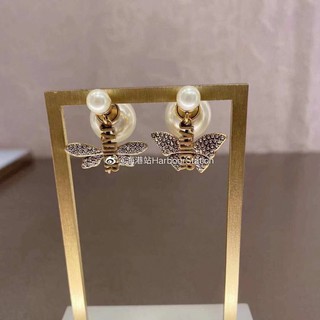 DIOR Khuyên Tai Mạ Bạc 925 Hình Chuồn Chuồn / Chuồn Chuồn Đính Ngọc Trai Giả Sang Trọng