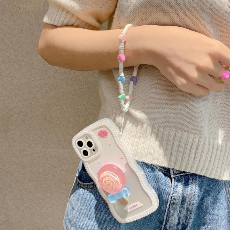 Ốp Điện Thoại Dẻo Họa Tiết Kẹo Mút Sóng Biển Dễ Thương Kèm Giá Đỡ Cho Iphone 13 12 11 Pro Max
