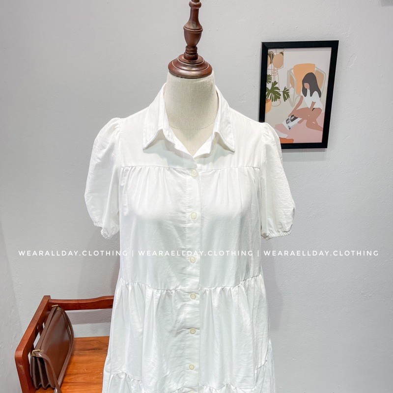 Váy Sơ Mi Babydoll Trắng Dáng Xoè, Mẫu đầm Sơ mi dáng xoè tầng 2 màu trắng nâu hàng thiết kế form đẹp | BigBuy360 - bigbuy360.vn
