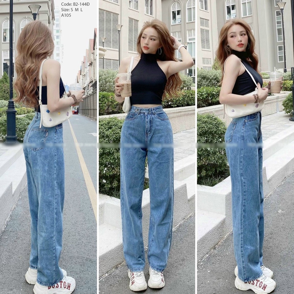 Quần Jeans Baggy Lưng Cao Ống Suông, Quần Jeans Baggy Nữ Ống Rộng, Quần Jeans Baggy Nữ Cạp Cao Ống Rộng
