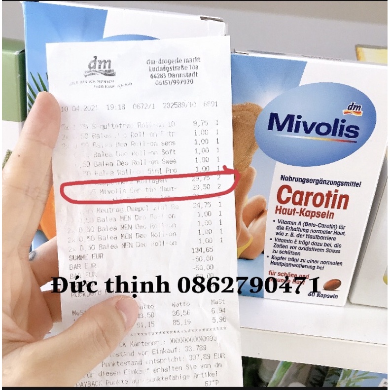 - - Viên Chống nắng Carotin Mivolis - Hộp 60viên - Hàng nội địa Đức