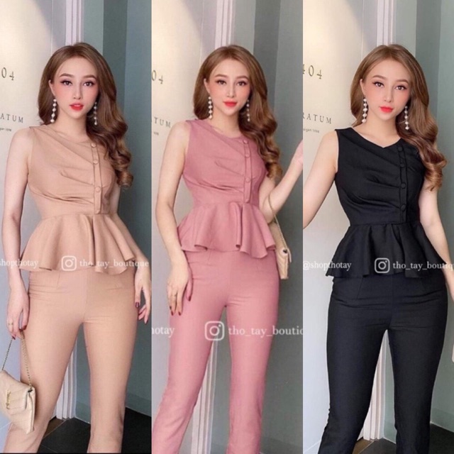 🌸(4 MÀU) SET BỘ ÁO SÁT NÁCH ĐÍNH NÚT QUẦN 9 TẤC GIÁ RẺ