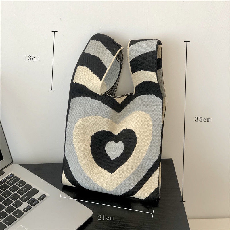 Túi Tote Đeo Dưới Cánh Tay Dệt Kim Thiết Kế Trái Tim Đôi Thời Trang Mùa Hè Hàng Mới 2022 Dành Cho Bạn Nữ