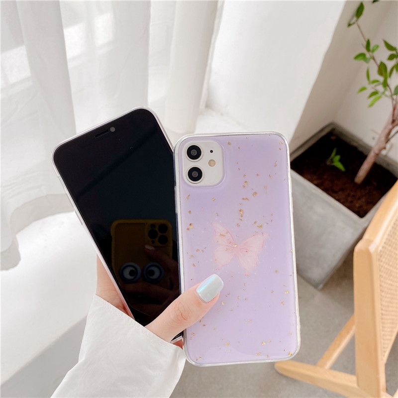 Ốp điện thoại mềm họa tiết cánh bướm màu tím cho iPhone 12 pro max 12 mini 11 pro max X XS XR XSMax 7 8 8Plus 7Plus 6Plus 6sPlus 6s 6,