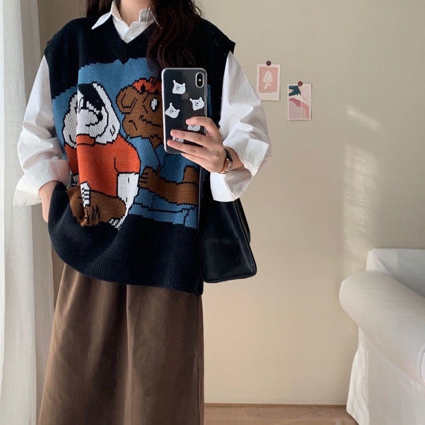 Áo len cổ chữ V họa tiết hoạt hình thời trang cho nữ năm 2021 | BigBuy360 - bigbuy360.vn