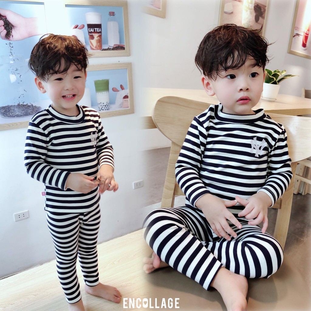 Bộ cotton len kẻ NY siêu hot cho bé trai, bé gái