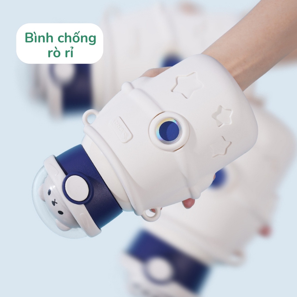 Bình nước giữ nhiệt cho bé 500ml phi hành gia cute có ống hút mini, bình inox 316 khắc tên