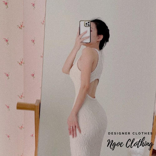 Váy dài ba lổ khoét lưng NGOCCLOTHING nữ  Đầm cộc tay ôm body form dài đuôi cá phong cách quyến rũ, tôn dáng