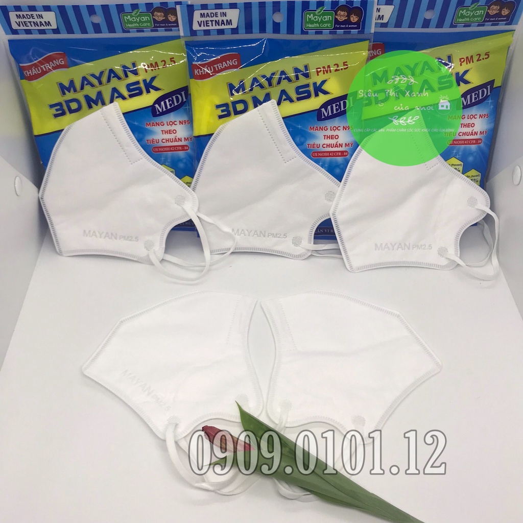 Khẩu trang 3d Mayan chính hãng (bịch 5 cái), 3d mask cao cấp 4 lớp kháng khuẩn chuẩn N95 PM 2.5