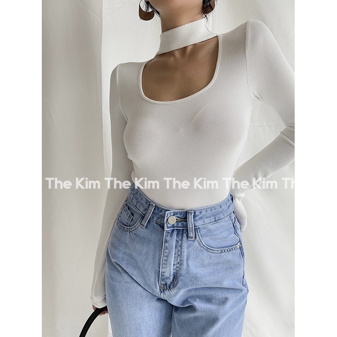 Áo len tăm nhung dài tay cổ cao khoét ngực gợi cảm , thun tăm giữ nhiệt tay dài cao cổ The Kim AD133 | BigBuy360 - bigbuy360.vn