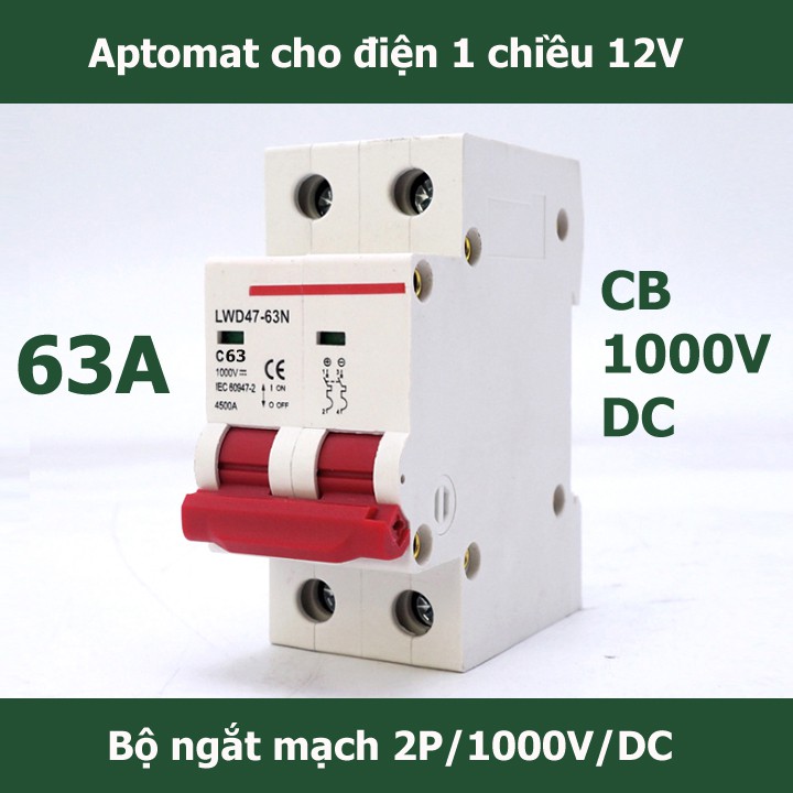 Aptomat CB DC 1000VDC chuyên dụng năng lượng mặt trời Solar LW 2P 63A - [ELS]