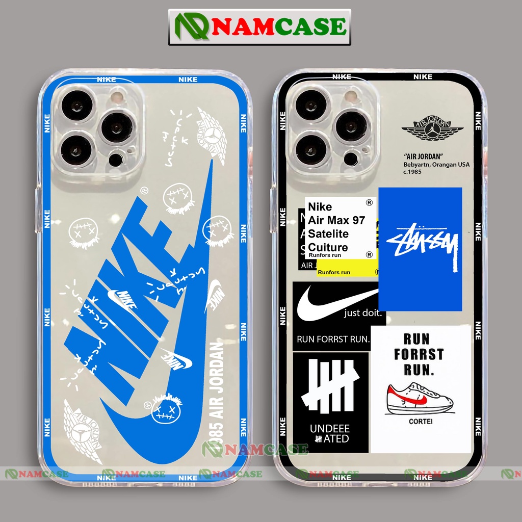 Ốp Lưng Iphone Nike Chống Sốc Cạnh Viền Vuông Silicon Trong Suốt Cho Iphone 6/6S/7/8/X/Xs/11/12/13/14 Pro Plus Max