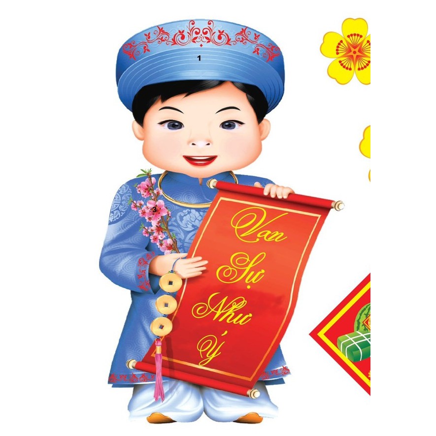 Decal trang trí tết BÉ CHÚC TẾT MẪU 26 (kèm họa tiết nổi)