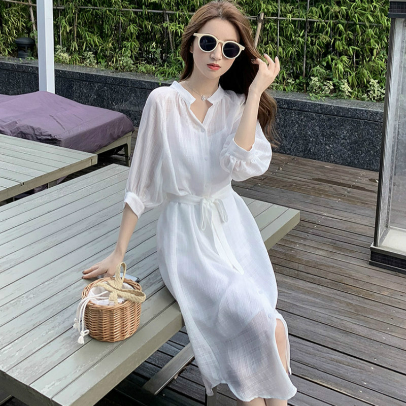 Set đầm Chiffon màu trắng kiểu dáng thanh lịch nữ tính