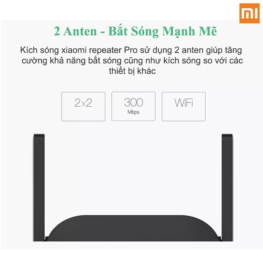 Thiết bị kích sóng Xiaomi Wifi Repeater Pro 2 râu băng thông 300mbps