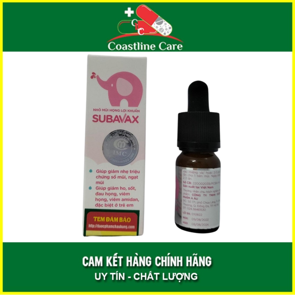 Nhỏ Mũi Họng Lợi Khuẩn SUBAVAX - Giảm sổ mũi, ngạt mũi, đau họng amidan -Chai 10 ml - CLC Pharmacy