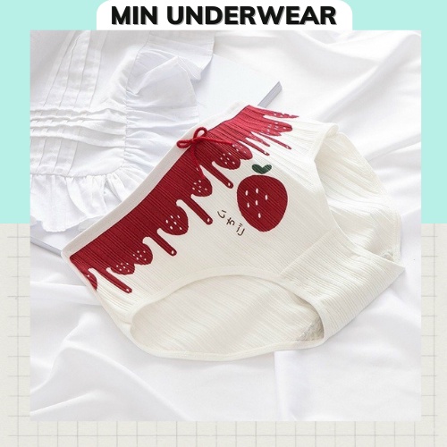 Quần Lót Nữ Cotton Tăm Cao Cấp Nâng Mông Hình Trái Dâu Đỏ  - Đáng Yêu Min Underwear 32120