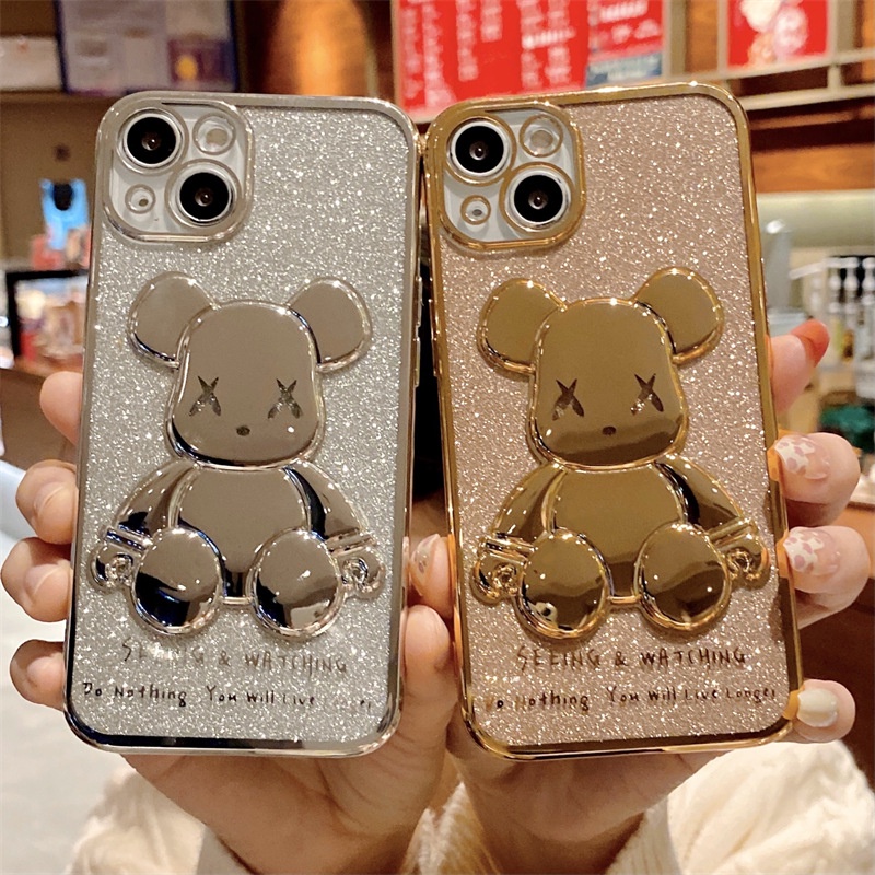 Ốp lưng iphone bearbrick 3D kim tuyến mạ điện 11/12/13/pro/max/plus/promax