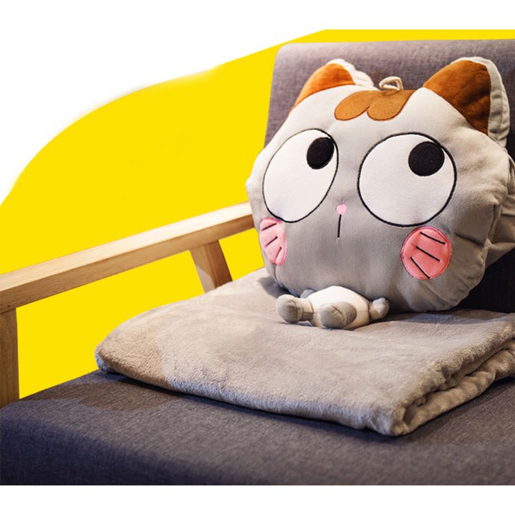 Bộ chăn gối hình mèo 2in1- Bộ chăn gối ngủ văn phòng hình mèo cute, chất nỉ ấm dài rộng. GIAO MÀU NGẪU NHIÊN
