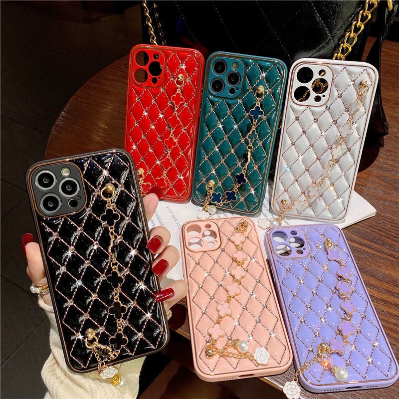Ốp Điện Thoại Họa Tiết Hình Thoi Có Vòng Đeo Tay Kim Loại Cho Iphone 7 8 Plus X Xs XR 11 11Pro 11Promax