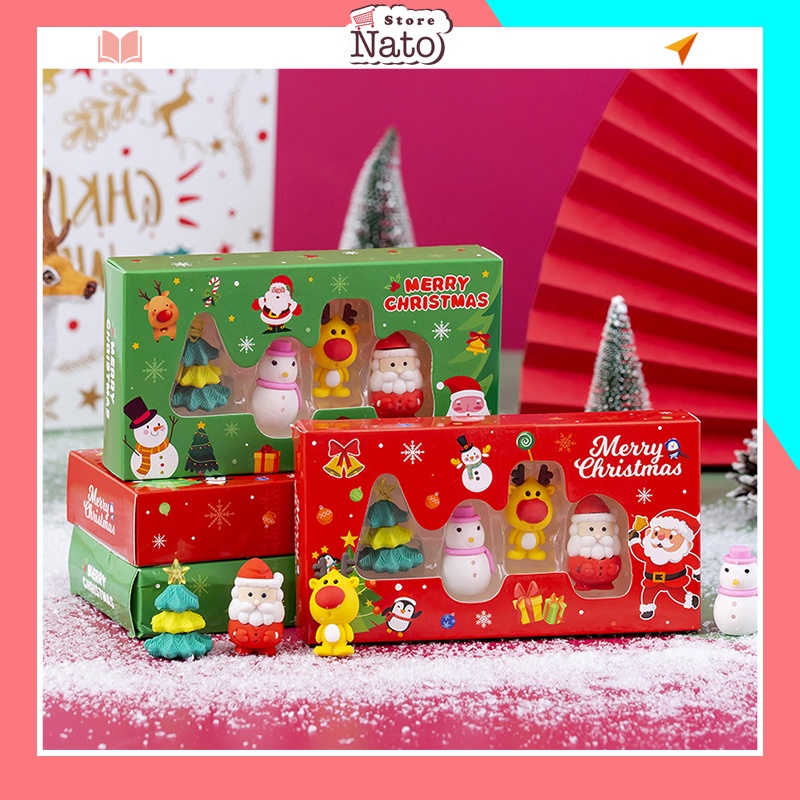 Hộp tẩy bút chì Noel 4 chiếc cute dễ thương siêu sạch cho bé NATO GT15