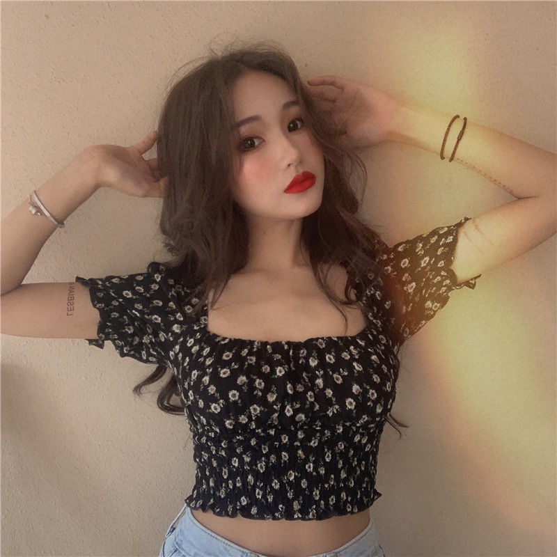 Áo Sơ Mi Chiffon Tay Lửng Cổ Vuông In Họa Tiết Hoa Phong Cách Hàn Quốc Thời Trang Cho Nữ | BigBuy360 - bigbuy360.vn