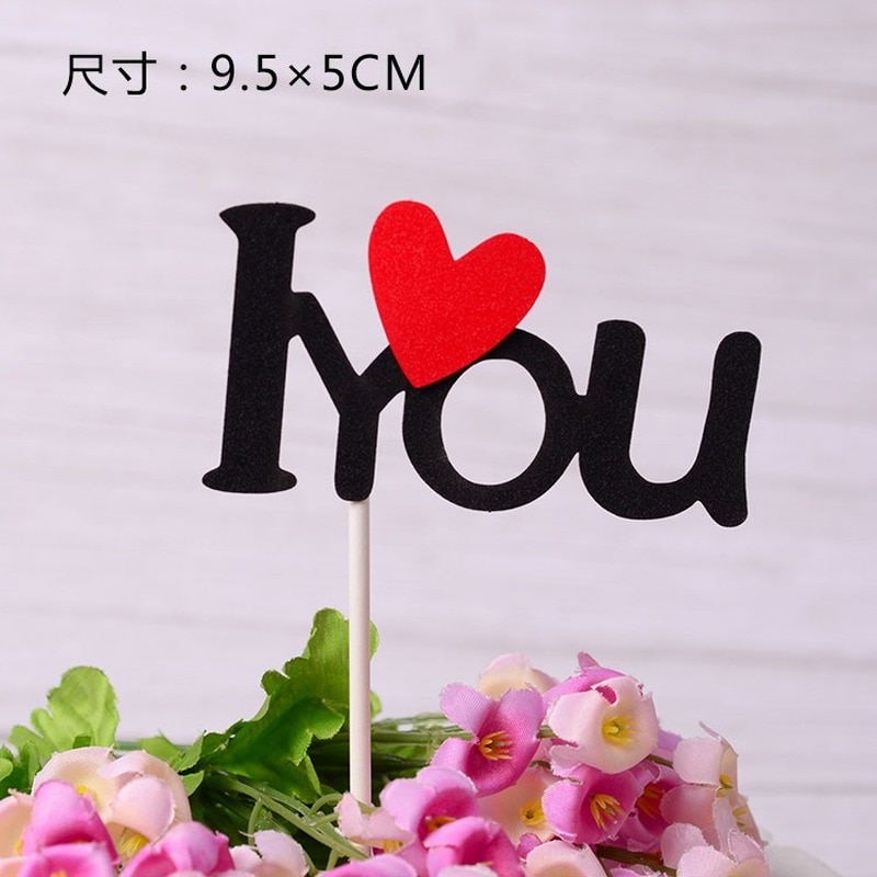 Topper cắm trang trí bánh kem hình chữ I LOVE YOU