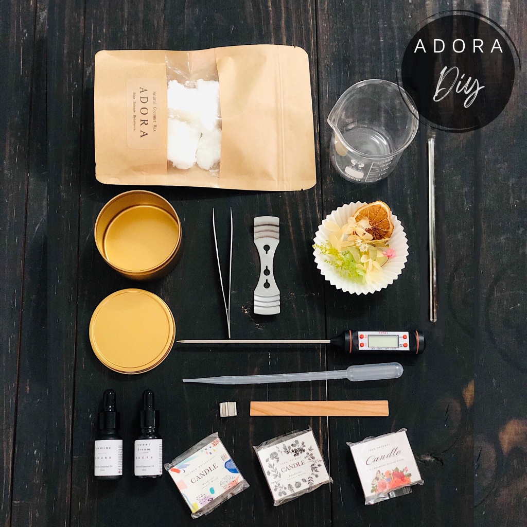 Bộ kit làm nến thơm handmade tại nhà 12 món | nguyên liệu làm nến cao cấp ADORA