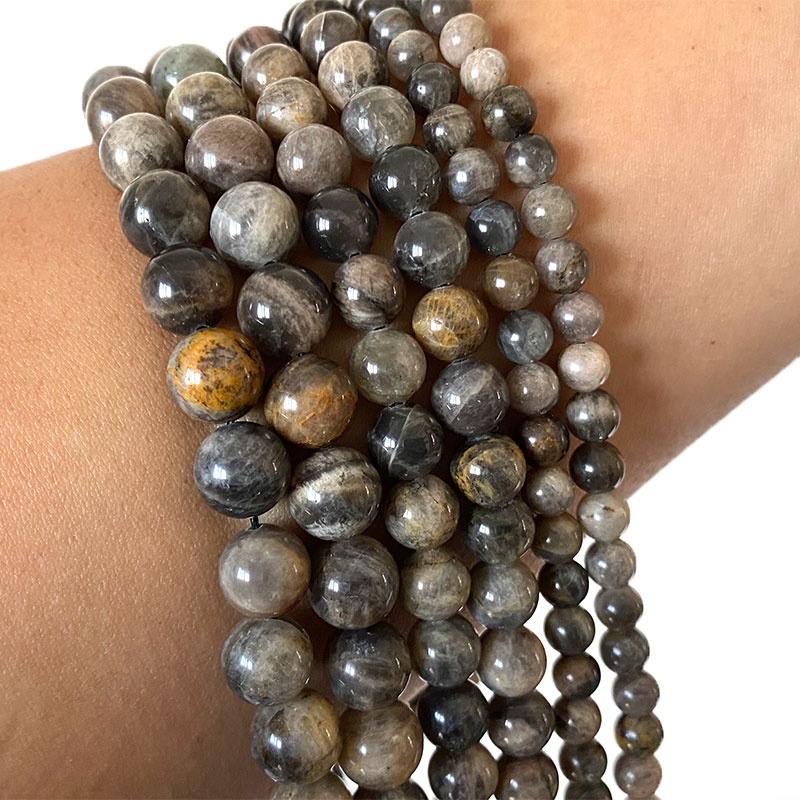 Fine 100% Tự Nhiên Đen Đá Mặt Trời Rời Tròn Đá Quý Hạt Đá Trang Sức Làm Vòng Tay DIY Vòng Cổ 4 / 6 / 8 / 10 / 12MM 15 ''
