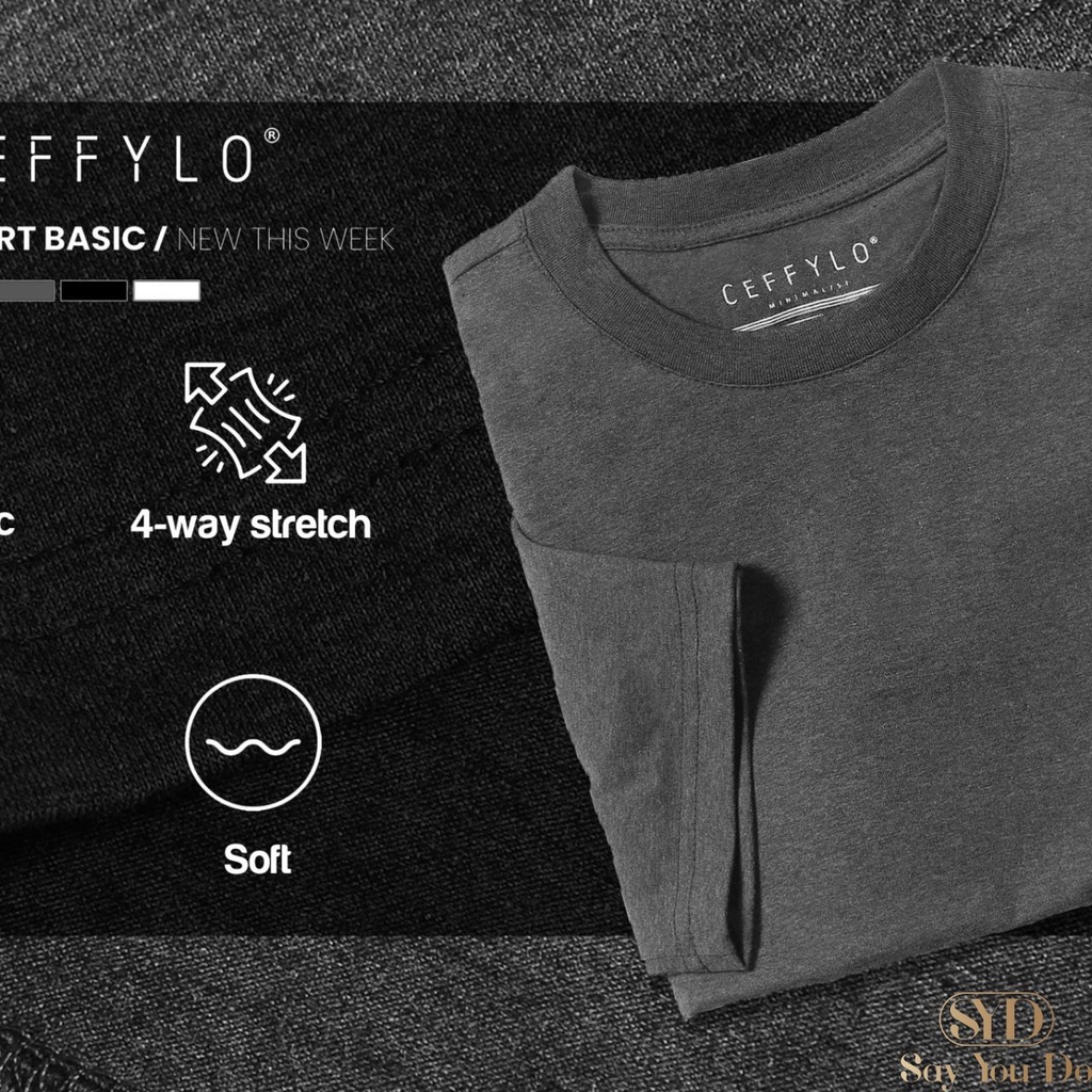 Áo Thun cổ tròn nam CEFFYLO vải Cotton co giãn, dày dặn, form Slimfit T03