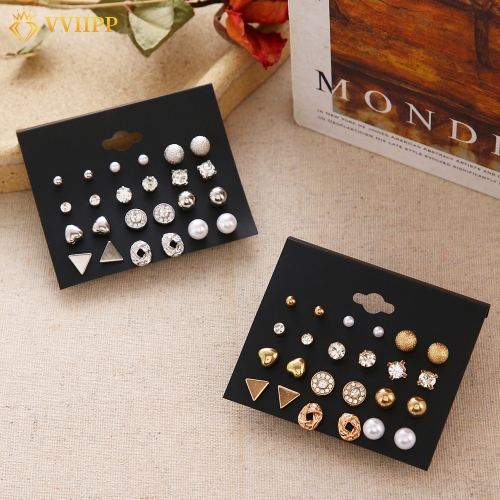 Set 12 Đôi Bông Tai Nhiều Kiểu Dáng Xinh Xắn Cho Nữ